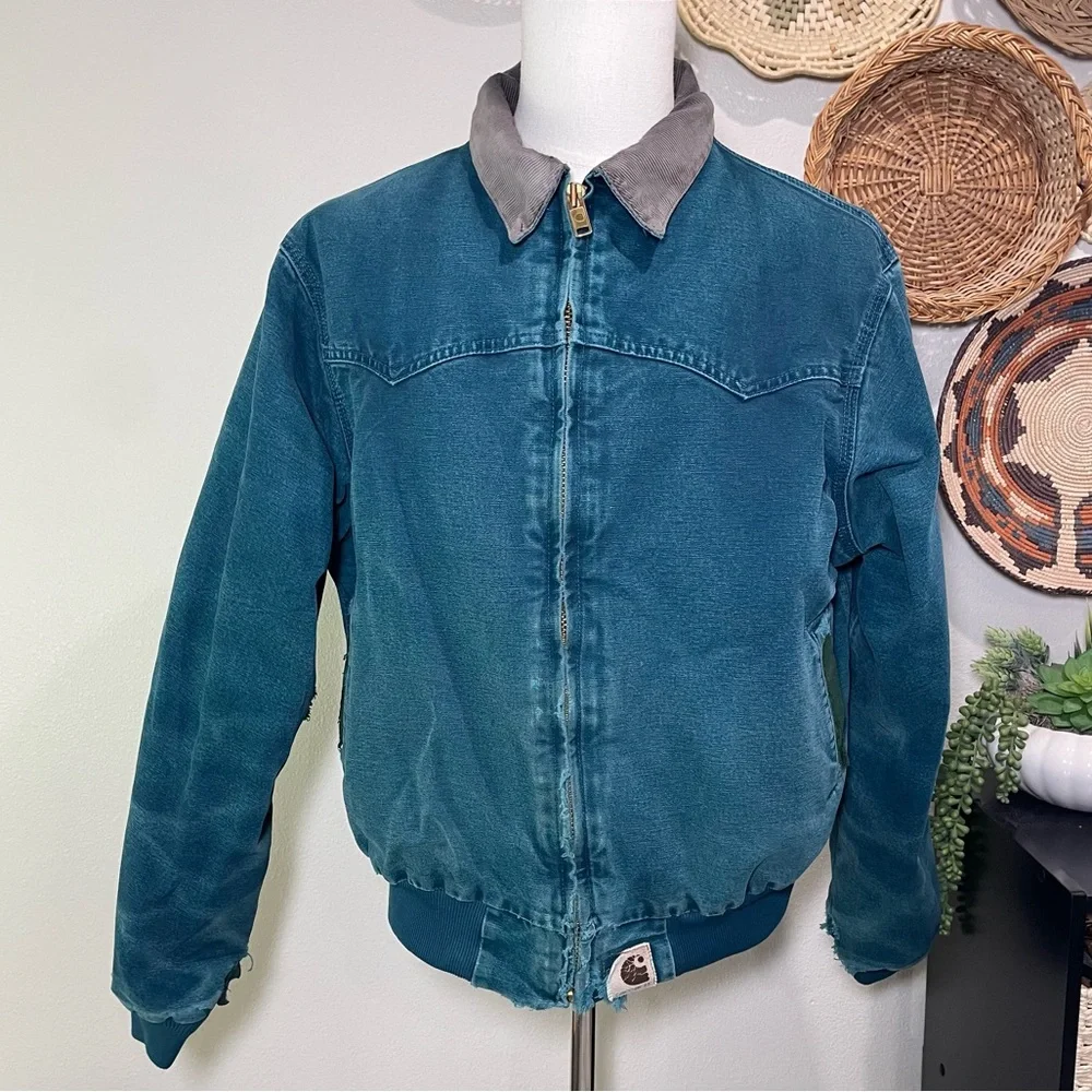 Carhartt J14DTL Dark Teal Quilted Flannel Lined Duck Santa Fe Work Jacket Large - Picture 1 of 15